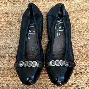 AGL Attilio Giusti Leombruni Black Buckle Ballet Flats Size 8 (38)